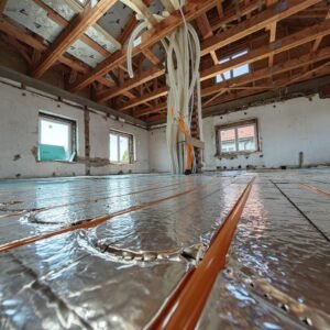 ukázka položení podlahového topení v rodinném domě ve Vřesině